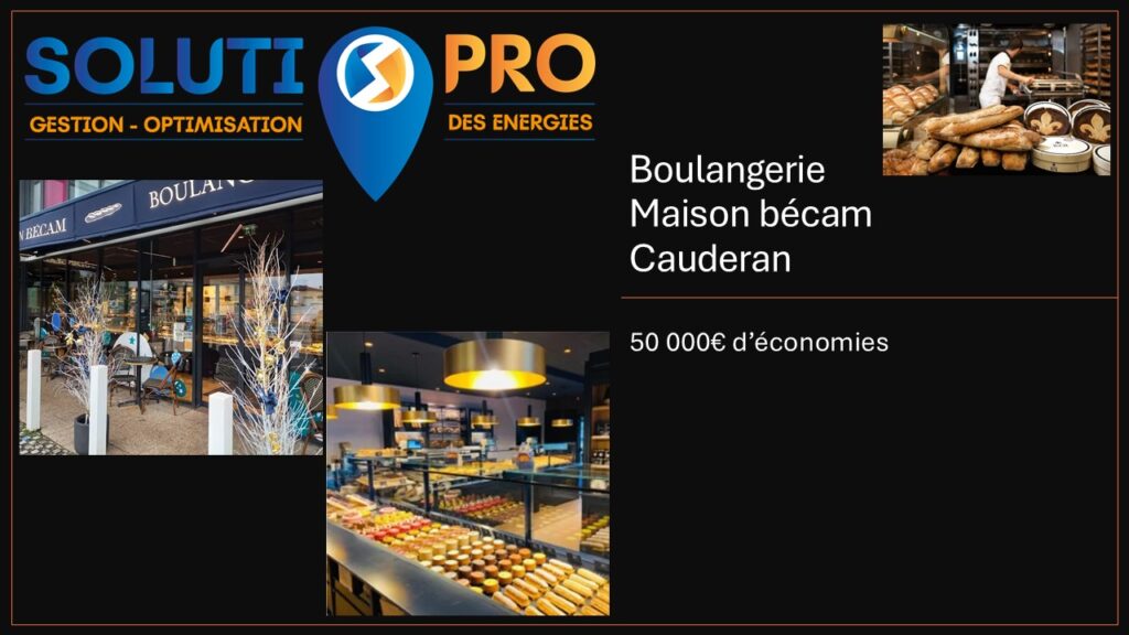 SOLUTI PRO: 50 000€ d'économies d'énergie pour la Boulangerie Maison Bécam Caudéran. Façade moderne et vitrine de pâtisseries.